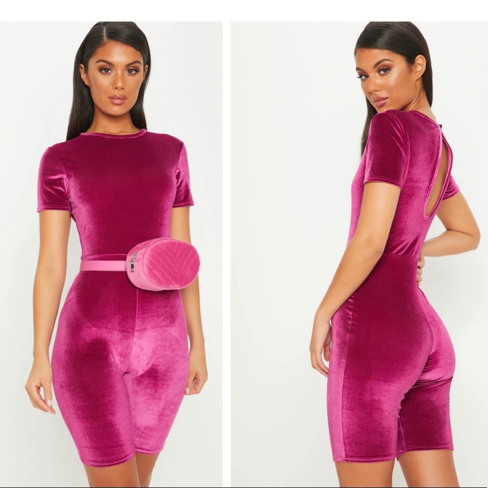 NWT Pretty Little Things Hot Pink Velvet Bodysuit